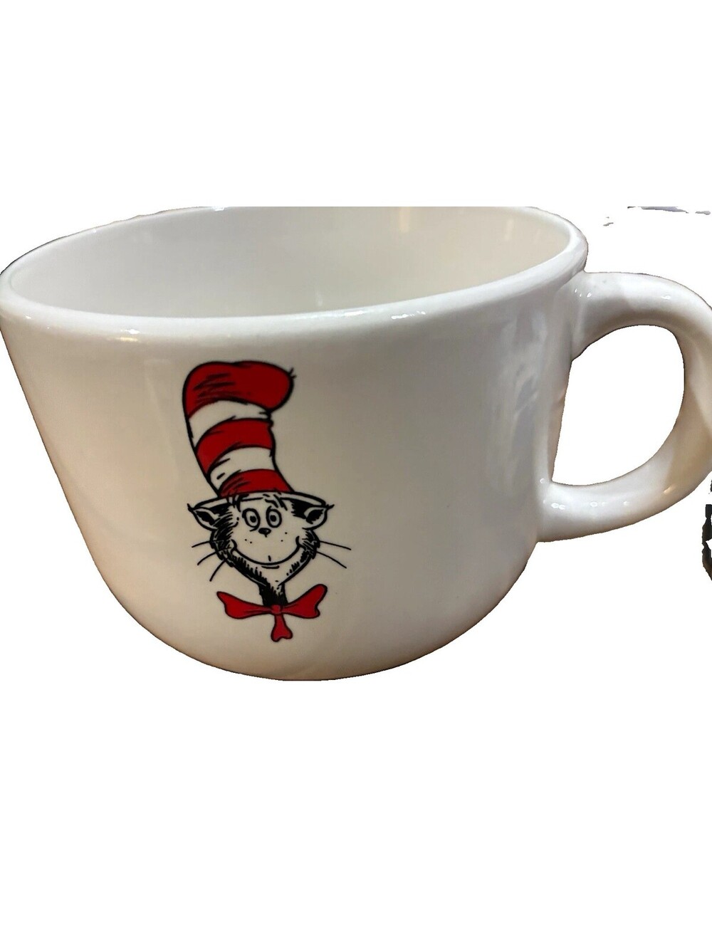 Dr. Seuss Cat in the Hat Large Ceramic Soup Mug Cup White Red 2021 24 oz